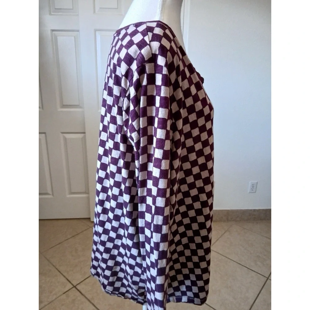 SONOMA Women Burgundy Plaid Long V-neck Sleeve‎ The Everyday Tee Shirt Top 2X